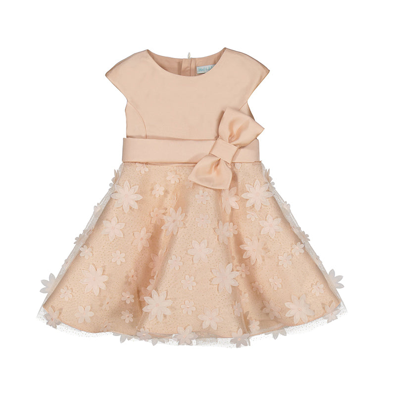 Vestido Mikado Flores Relieve
